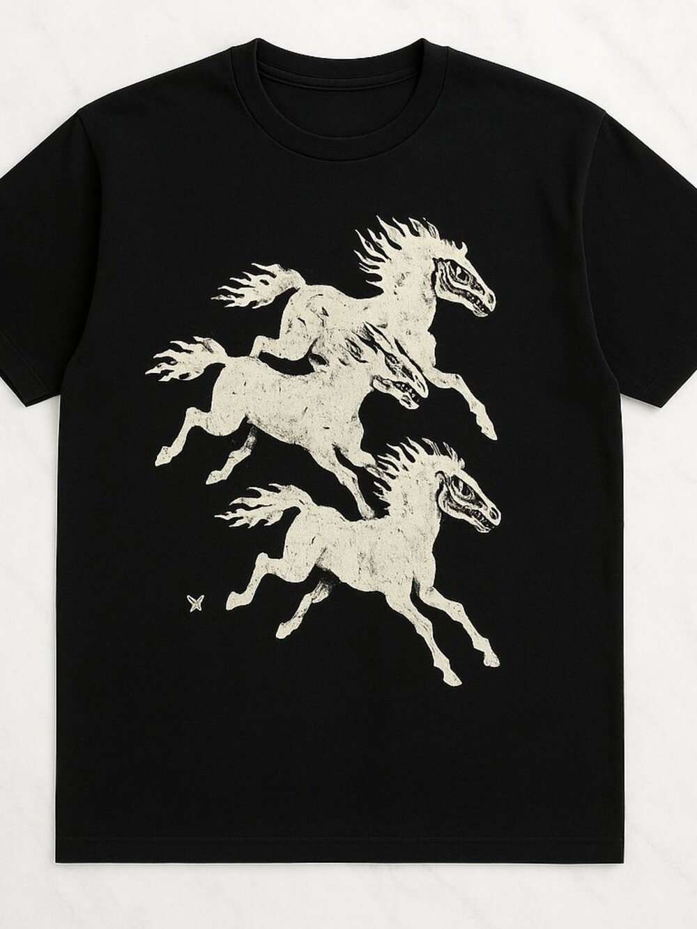 Galloping Horses Graphic Tee Black Western Gothic Distressed Print Unisex Shirt